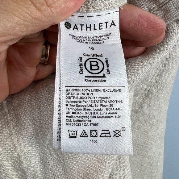 Athleta Voyager Linen Trouser Pants Size 16 Oatmeal Vacation Travel Athleisure - Picture 13 of 14